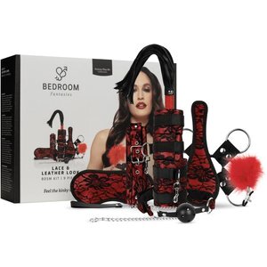 Bedroom Fantasies - Lace & Leather Look - 8-teiliges Bondage Set - Rot