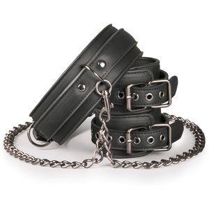 Easytoys Fetish - Lederhalsband mit Handgelenkmanschetten - Schwarz