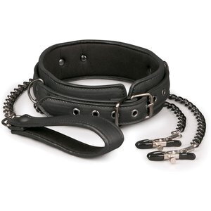 Easytoys Fetish - Lederhalsband mit Nippelketten