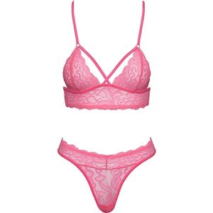 Dessous-Set aus pinkfarbener Spitze