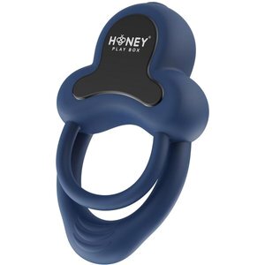 HoneyPlayBox - Anello-App-gesteuerter vibrierender doppelter Cockring mit Klitorisstimulator Blau