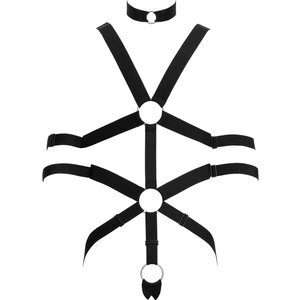 Harness mit Cockring & Hals- und Armfesseln