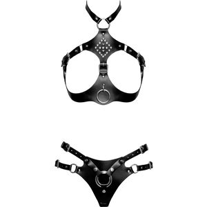 Brust-Harness plus Strap-on-String aus Leder, größenverstellbar