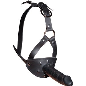 Leder Kopfgeschirr mit Latexdildo und Mundknebel